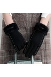 Femmes Gants Gardez au chaud Écran Tactile Gant Cyclisme Élégant Femme Noeud Élasticité Doux Broderie Moufles, Femme, Kaki Lo