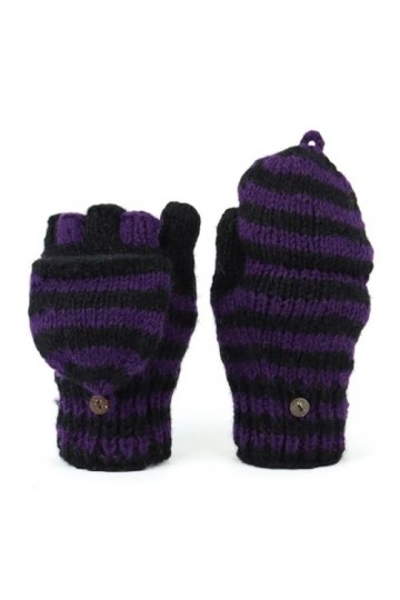 LoudElephant Gants de tir en laine tricotés à la main, Rayures violettes et noires, taille unique