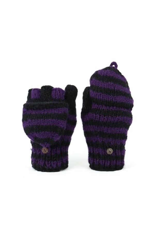 LoudElephant Gants de tir en laine tricotés à la main, Rayures violettes et noires, taille unique