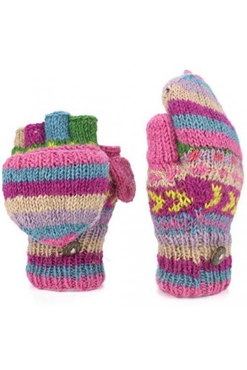LOUDelephant Épais Laine Tricot Mitaines Tireur Gants - Chevron - Rose, One Size