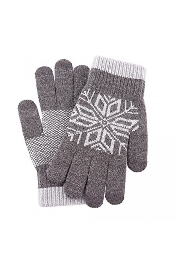 Gants dhiver en tricot pour écran tactile - Motif fleur de neige - Garde au chaud - Unisexe - Pour téléphone - Moufles chaud