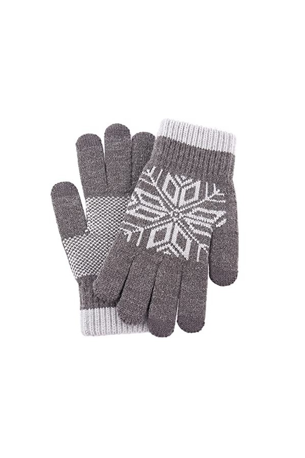 Gants dhiver en tricot pour écran tactile - Motif fleur de neige - Garde au chaud - Unisexe - Pour téléphone - Moufles chaud