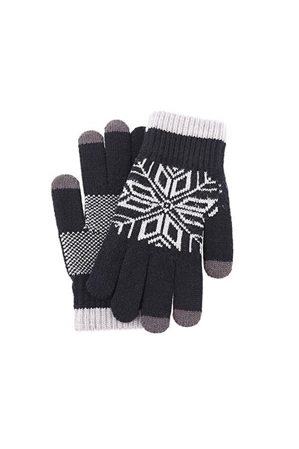Gants dhiver en tricot pour écran tactile - Motif fleur de neige - Garde au chaud - Unisexe - Pour téléphone - Moufles chaud