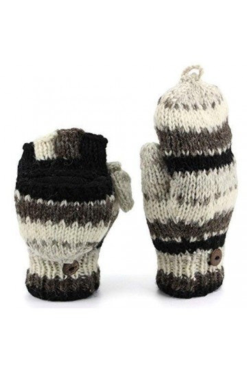 LOUDelephant Laine Tricot Mitaines Tireur Gants avec Complet Doublure Polaire - Rayé - Marron, One size