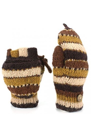 LOUDelephant Laine Tricot Mitaines Tireur Gants avec Complet Doublure Polaire - Rayé - Marron, One size
