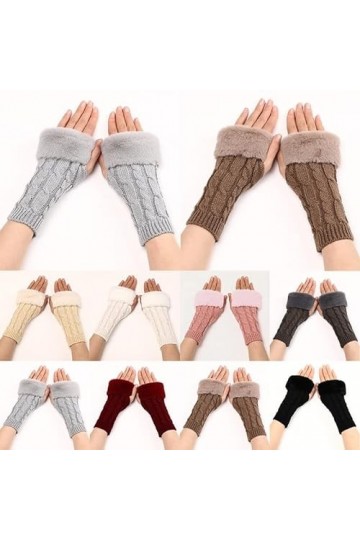 Gants Femme， Femmes nouveau hiver couleur unie étudiants écrire garder au chaud coréen tricot dame Fingerless Protection main