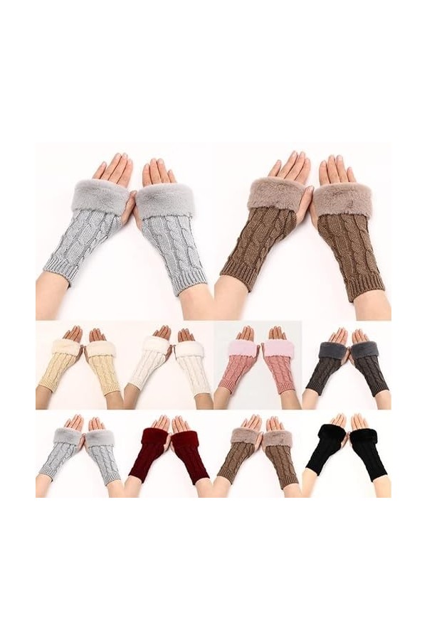Gants Femme， Femmes nouveau hiver couleur unie étudiants écrire garder au chaud coréen tricot dame Fingerless Protection main