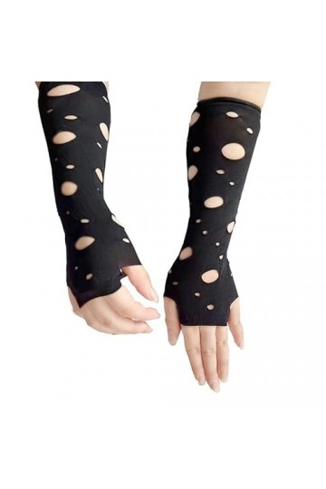 Gants Femme， Sexy femmes individualité trou mendiant sans doigts Performance gant demi-doigt maille Stretch Punk Halloween fê