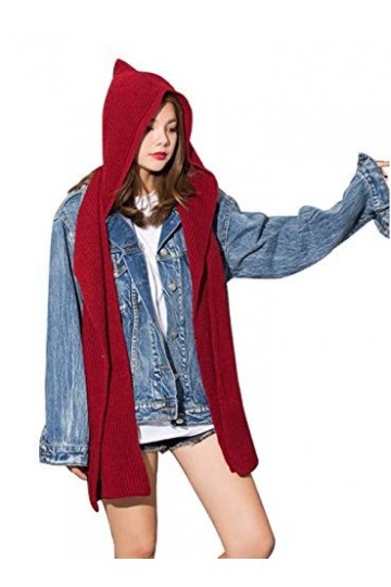 Chapeau et Echarpe Femme Mode Mignon 2 en 1 Ensemble Châle à Capuche Cache-Oreilles Bonnet Tricoté Hiver Foulard a Cheveux Pa