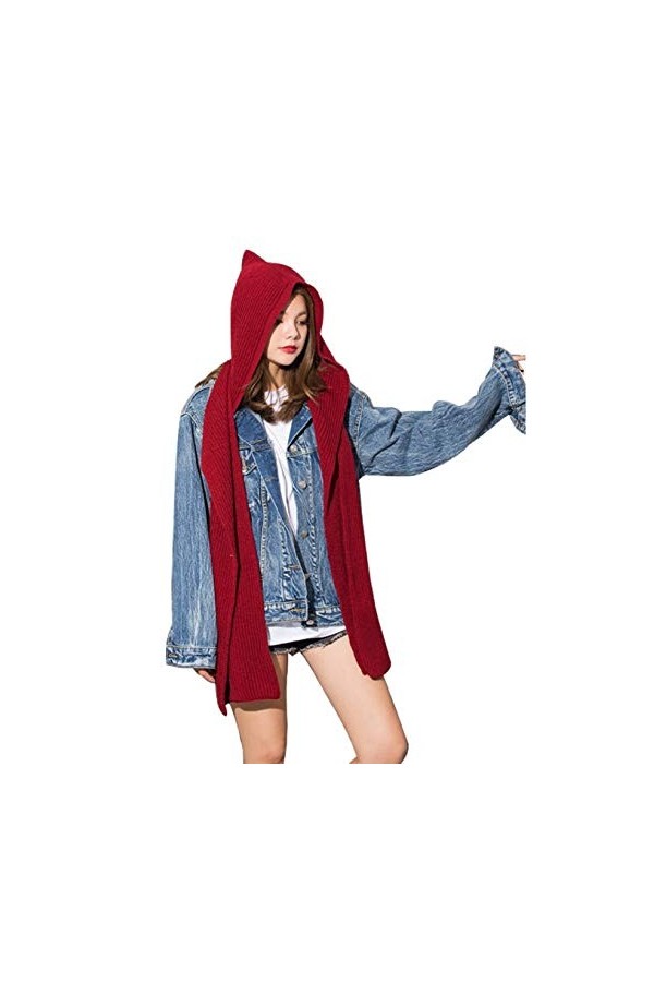 Chapeau et Echarpe Femme Mode Mignon 2 en 1 Ensemble Châle à Capuche Cache-Oreilles Bonnet Tricoté Hiver Foulard a Cheveux Pa