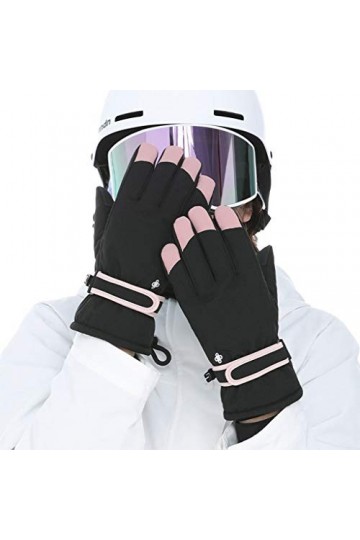 karrychen Femmes Gants de Neige à écran Tactile imperméables Broderie Florale Mitaines Chaudes Thermiques-foncé B