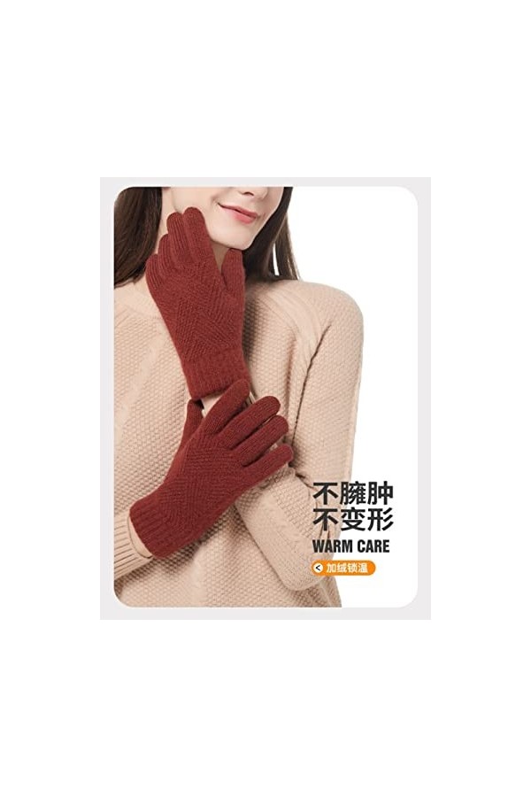Liyinco Gants Chauds dhiver pour Femmes, Gants tricotés à Double Couche pour Adultes Gants épaissi en Peluche à lintérieur 