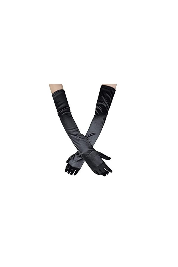 WWHATE Halloween dîner opéra vacances fête femme mariage satin gants de mariage long noir , Noir , 50