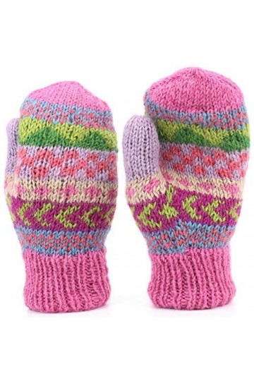 LOUDelephant Chunky Laine Tricot Mitaines - Chevron - Rose, One Size