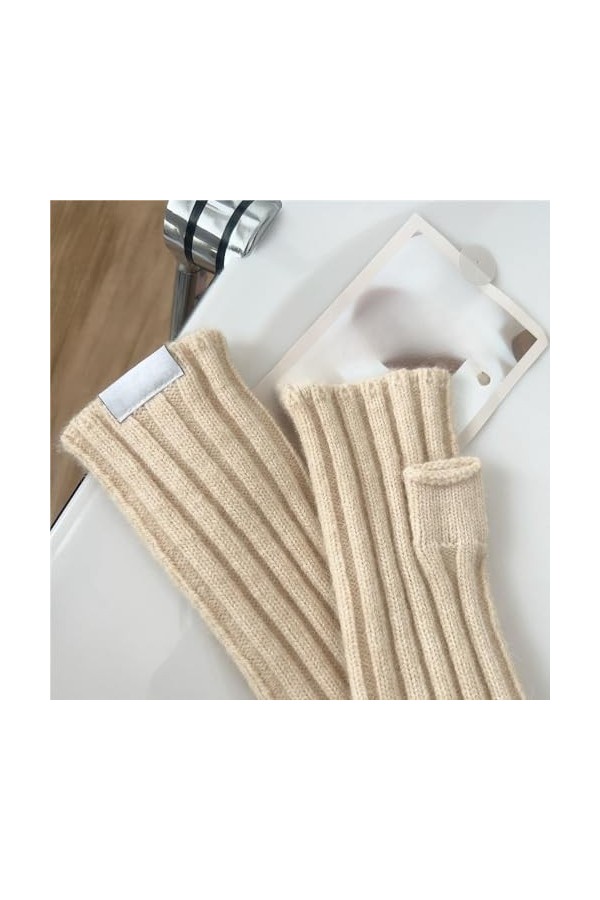 Gants Demi Doigts Pour Femmes Gants Sans Doigts En Tricot À Rayures Unies Pour Femmes Mitaines Thermiques DHiver Mitaines Th