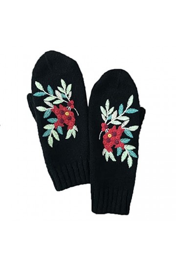 Gants Gants De Fleurs Brodés Pour Femmes Automne Et Hiver Gants DHiver Noirs Chauds Rétro