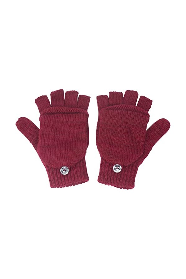 fashionchimp Gants demi-doigts pour femme avec capuchon, mitaines chaudes, couleurs unies, fabriqué en UE, Rouge dhiver uni,