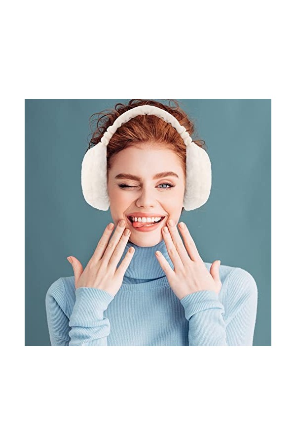 Hemoton Cache-oreilles doux en peluche pour lhiver - Accessoire pour femme et fille - Blanc