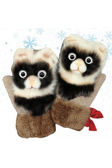 Tytlyworth Moufles pour femme | Gants chauds tricotés avec adorable raton laveur et panda – Gants tricotés chauds coupe-vent 