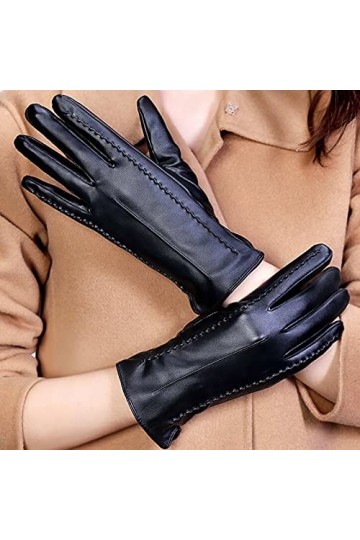 YJLGMM Automne Hiver Sexy Femmes PU Écran Tactile épaissi en Cuir épaisiel Chauds Pleins Gants détanchéité roulettes Couleu
