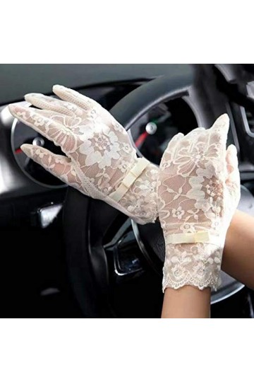 JFCXBSSL Gants en dentelle beige pour femme - Gants en dentelle avec nœud en ruban - Gants à motif floral - Moufles rétro en 