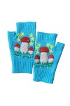 DDMINE Femmes Automne tricoté à la Main Broderie Gants Champignons Fleurs mi Long Demi Doigt Gants dhiver Color : Sky Blue,