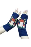 DDMINE Femmes Automne tricoté à la Main Broderie Gants Champignons Fleurs mi Long Demi Doigt Gants dhiver Color : Sky Blue,