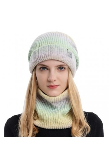 TAGVO Tricotés Ensemble dhiver Bonnet Chapeau Écharpe Doublure Molleton Doux Bonnet tricoté Chaud Cache-Cou Extensible pour 