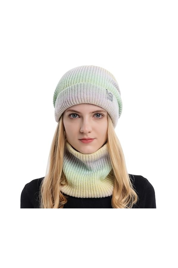TAGVO Tricotés Ensemble dhiver Bonnet Chapeau Écharpe Doublure Molleton Doux Bonnet tricoté Chaud Cache-Cou Extensible pour 