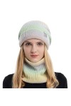 TAGVO Tricotés Ensemble dhiver Bonnet Chapeau Écharpe Doublure Molleton Doux Bonnet tricoté Chaud Cache-Cou Extensible pour 
