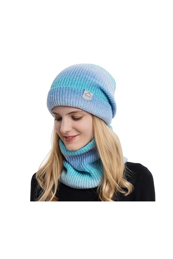 TAGVO Tricotés Ensemble dhiver Bonnet Chapeau Écharpe Doublure Molleton Doux Bonnet tricoté Chaud Cache-Cou Extensible pour 