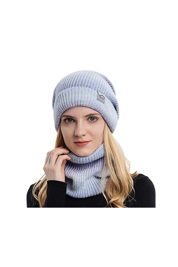TAGVO Tricotés Ensemble dhiver Bonnet Chapeau Écharpe Doublure Molleton Doux Bonnet tricoté Chaud Cache-Cou Extensible pour 