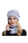 TAGVO Tricotés Ensemble dhiver Bonnet Chapeau Écharpe Doublure Molleton Doux Bonnet tricoté Chaud Cache-Cou Extensible pour 