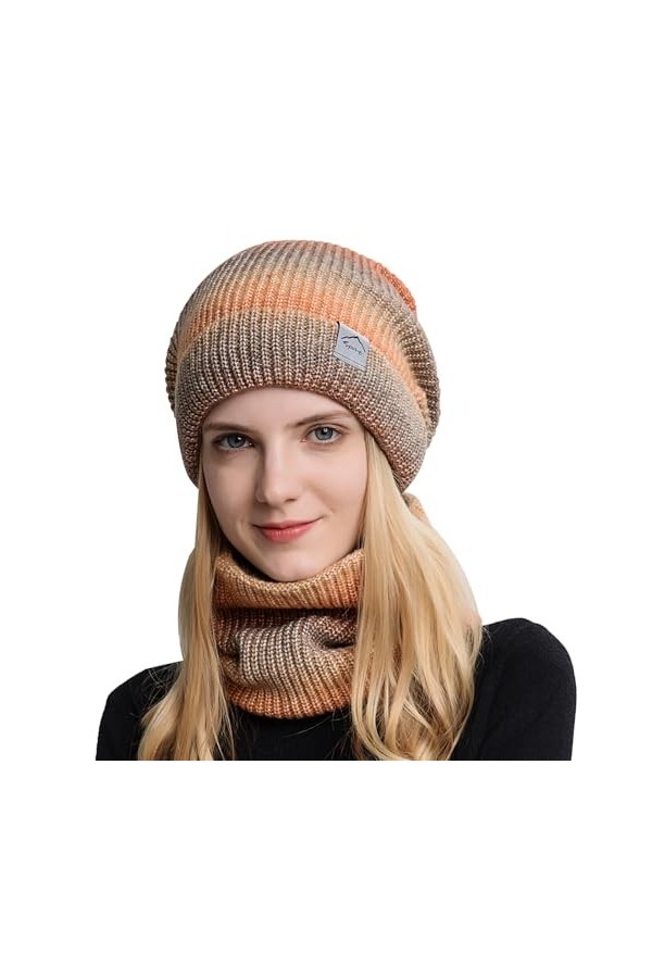 TAGVO Tricotés Ensemble dhiver Bonnet Chapeau Écharpe Doublure Molleton Doux Bonnet tricoté Chaud Cache-Cou Extensible pour 