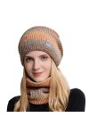 TAGVO Tricotés Ensemble dhiver Bonnet Chapeau Écharpe Doublure Molleton Doux Bonnet tricoté Chaud Cache-Cou Extensible pour 