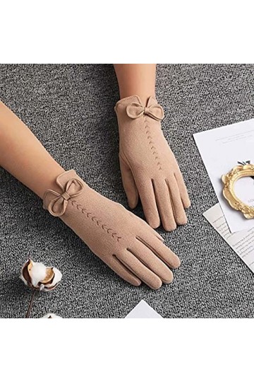 YJLGMM Féminin Mignon Bow Broderie Mince Plus écran Tactile Velours conduisant des Mitaines Hiver Femmes Femmes cachamere à C