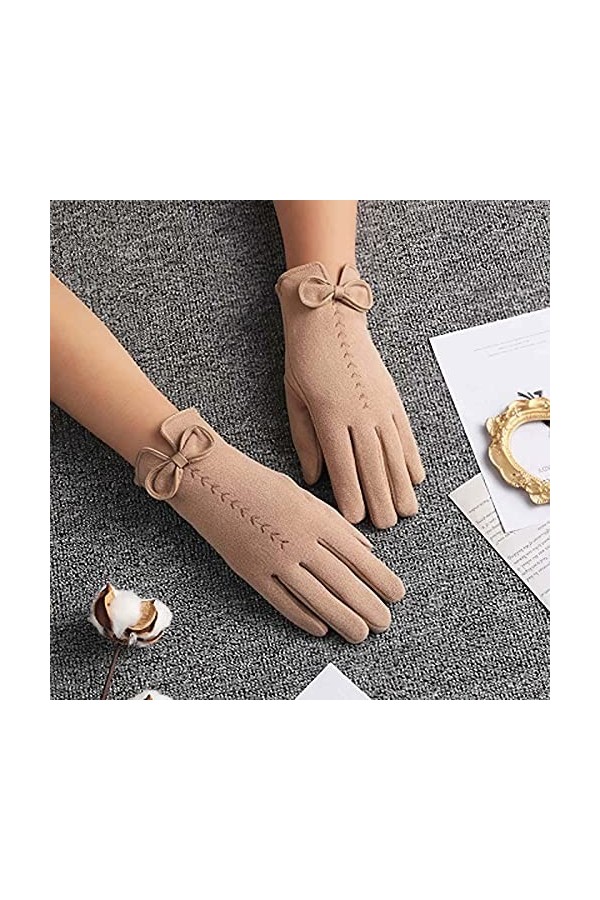 YJLGMM Féminin Mignon Bow Broderie Mince Plus écran Tactile Velours conduisant des Mitaines Hiver Femmes Femmes cachamere à C