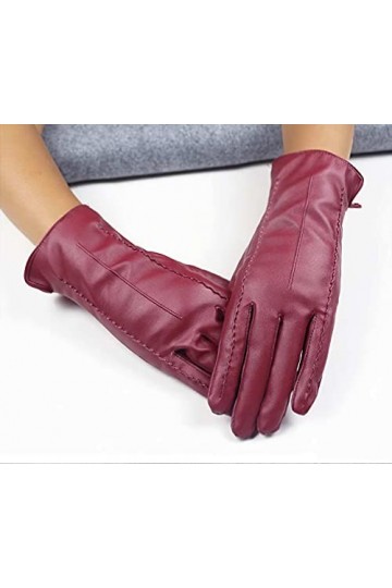 YJLGMM Automne Hiver Sexy Femmes PU Écran Tactile épaissi en Cuir épaisiel Chauds Pleins Gants détanchéité roulettes Couleu