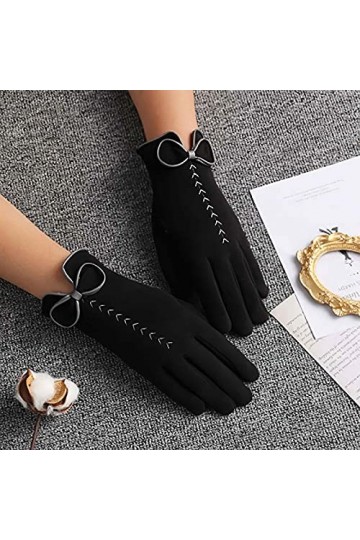 YJLGMM Féminin Mignon Bow Broderie Mince Plus écran Tactile Velours conduisant des Mitaines Hiver Femmes Femmes cachamere à C