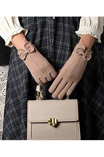 YJLGMM Féminin Mignon Bow Broderie Mince Plus écran Tactile Velours conduisant des Mitaines Hiver Femmes Femmes cachamere à C