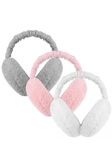 Firtink Lot de 3 cache-oreilles dhiver en fourrure synthétique chaude - Cache-oreilles pliables - Protection contre le froid