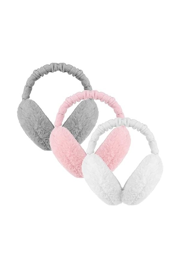 Firtink Lot de 3 cache-oreilles dhiver en fourrure synthétique chaude - Cache-oreilles pliables - Protection contre le froid