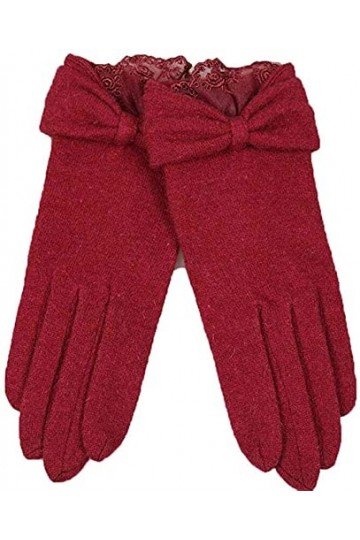GHCXY Moufles unisexes pour adulte - En dentelle simple - Chaudes et glamour - Avec nœud - Couleur unie - Rouge - Taille L