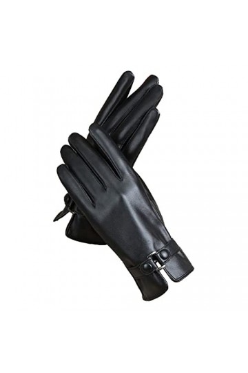 Gants en cuir noir pour femme - Gants dhiver en cuir synthétique - Gants chauds avec nœud papillon - Gants en polyuréthane, 