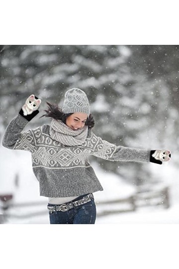 Bestlle Gants dhiver pour femme - Jolis gants en peluche tricotés à la main - Pour lextérieur - Cadeau dhiver