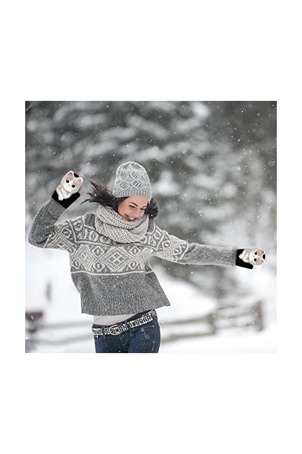 Bestlle Gants dhiver pour femme - Jolis gants en peluche tricotés à la main - Pour lextérieur - Cadeau dhiver