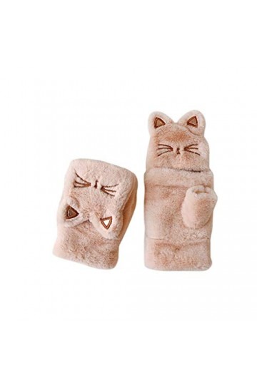 HLIYY-Gants Mitaines Femme Hiver Chaud Doublure Polaire 2 en 1,Belle Chat Gants Dhiver De Patte dours En Peluche Mitaines F