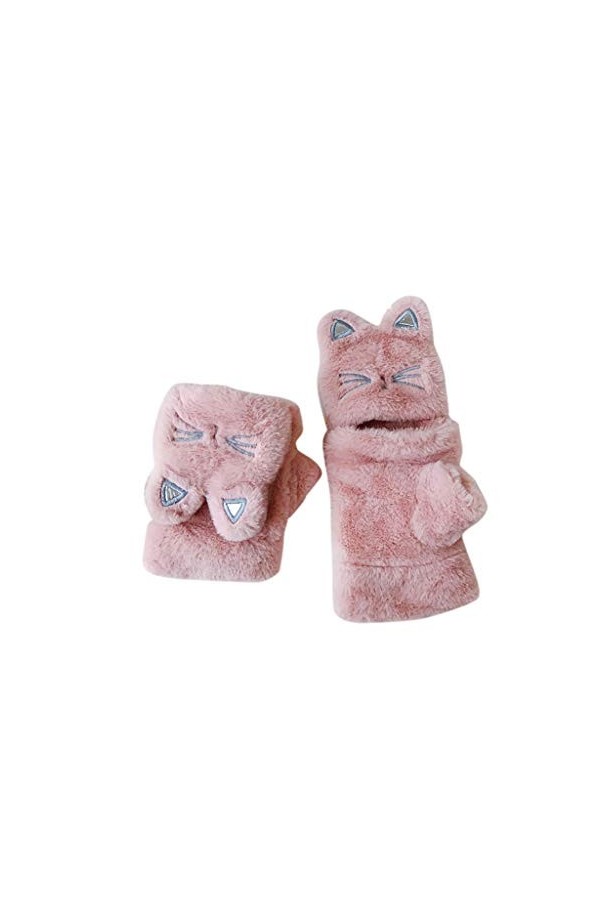 HLIYY-Gants Mitaines Femme Hiver Chaud Doublure Polaire 2 en 1,Belle Chat Gants Dhiver De Patte dours En Peluche Mitaines F