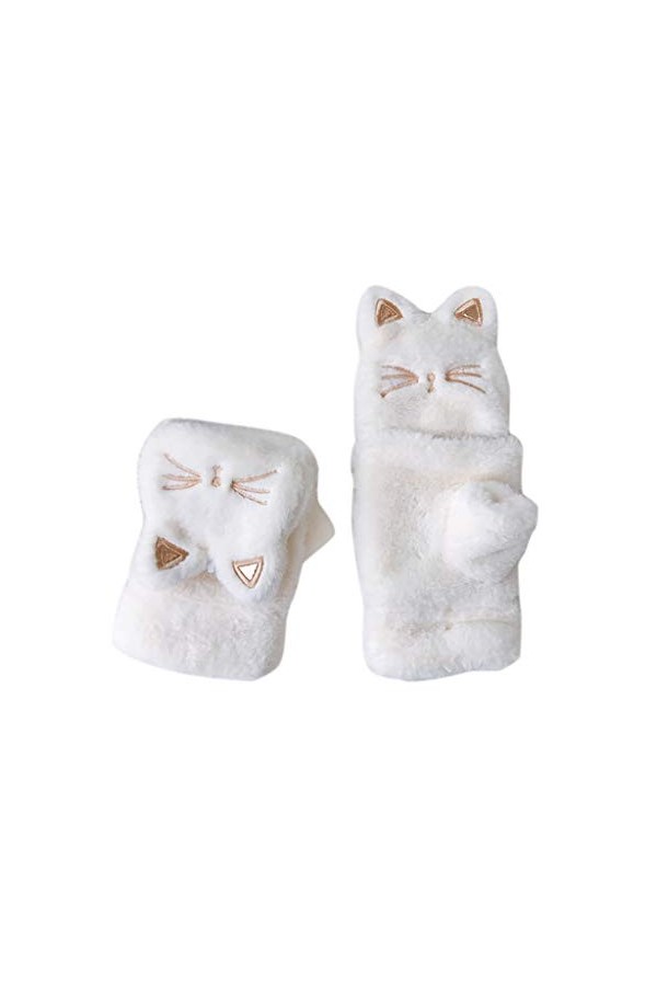 HLIYY-Gants Mitaines Femme Hiver Chaud Doublure Polaire 2 en 1,Belle Chat Gants Dhiver De Patte dours En Peluche Mitaines F