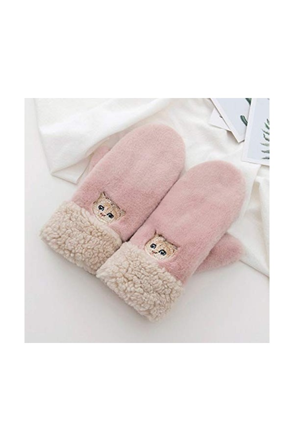 LUOXUEFEI Gants Broderie Féminine Plus Velours Épais Mitaines De Conduite Chaudes Femmes Gants en Tricot dhiver À Écran Tact